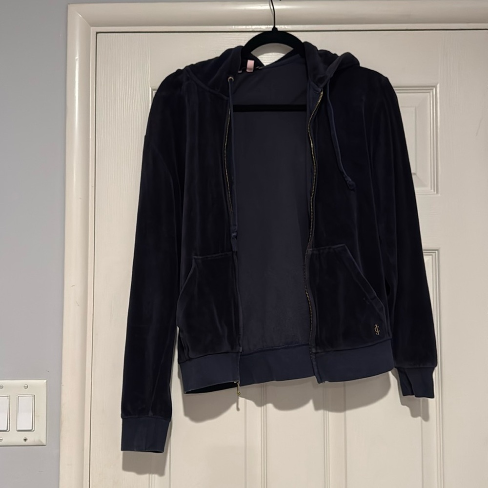 Navy Juicy Couture Velour Hooded Tracksuit Jacket